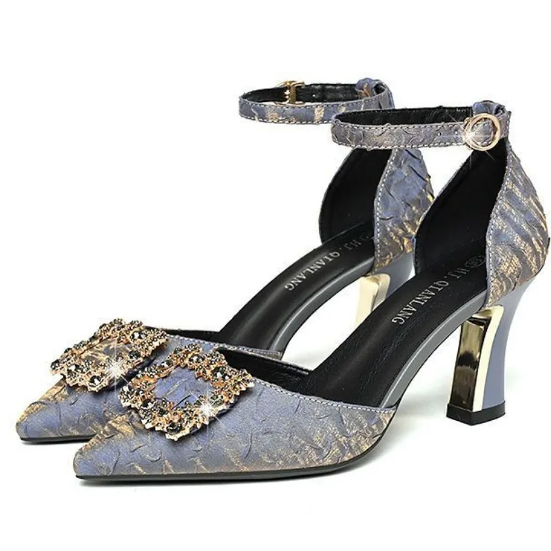 2025 new Women Heels Fashion Pointed Toe Elegant Dress Womens Shoes Ankle Fashionable Square Buckle Rhie Pumps Shoe 3d62 s able c0bb