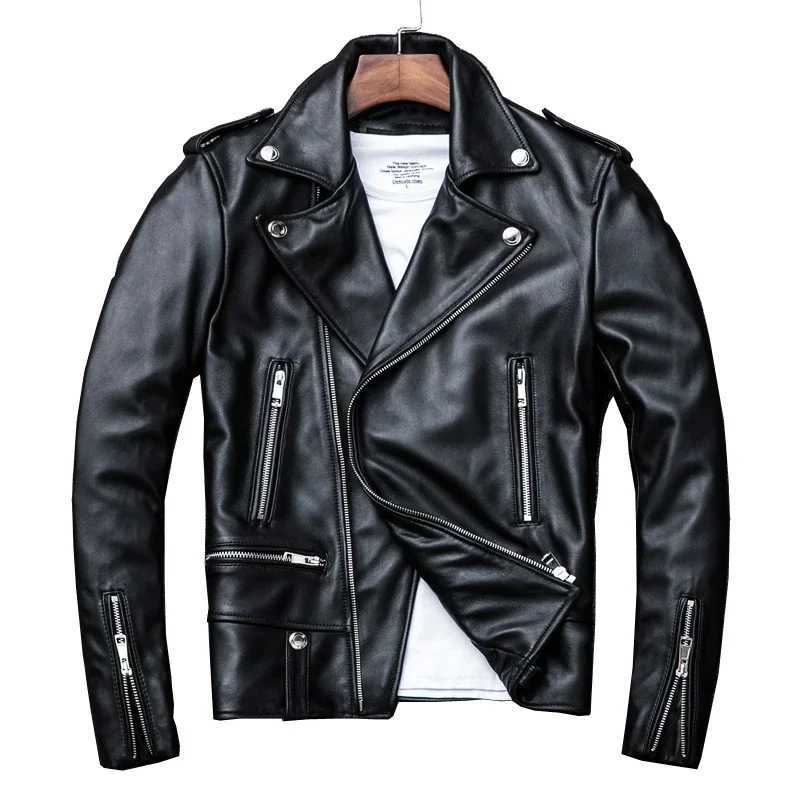 Spring Classical Perfecto Jacket Genuine Leather Motorcycle Jackets Men New Zealand Sheepskin Men Black Coat Slim SuitX240913