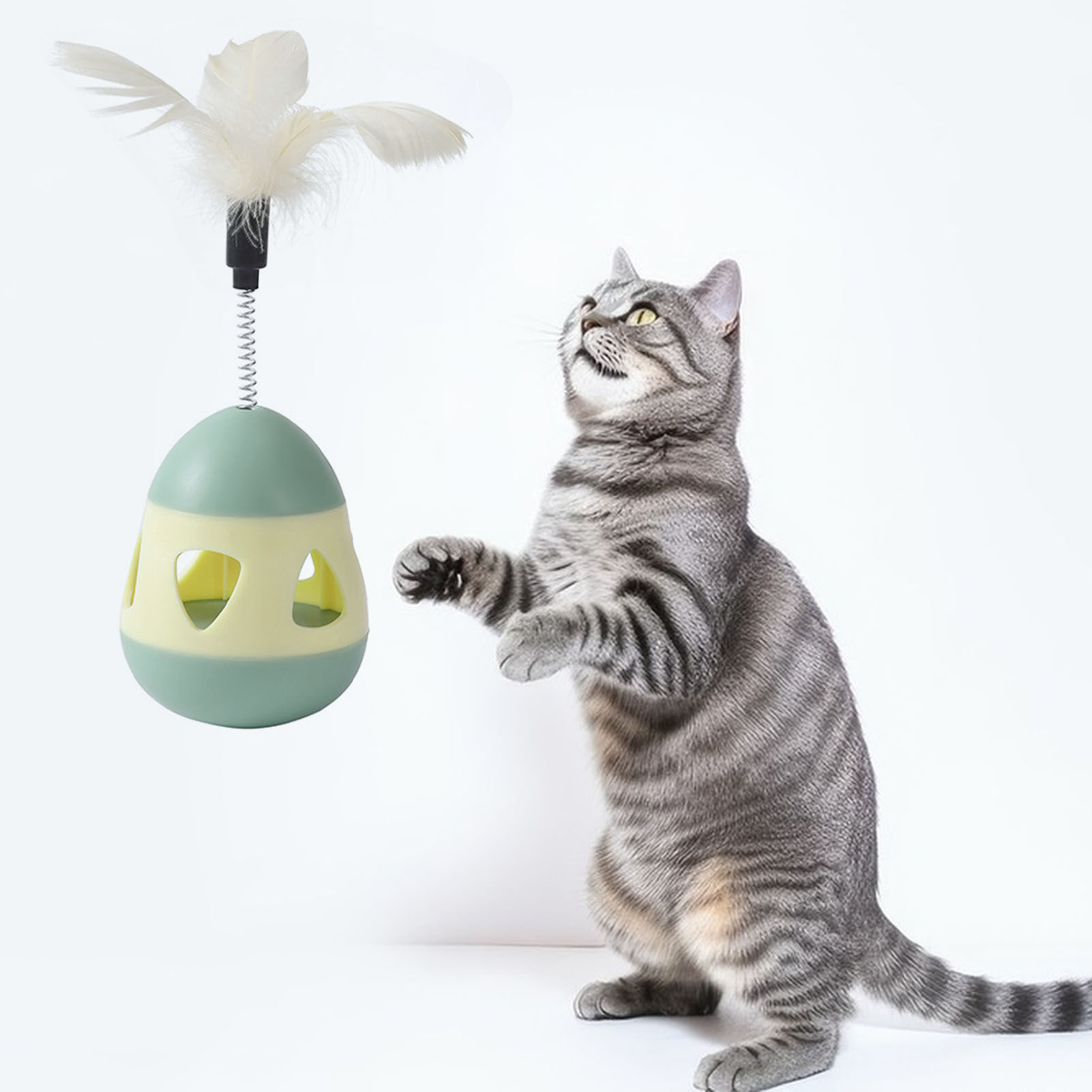 Cat Treat Dispenser Toy With Feather Interactive Prevent Tipping Cat Slow Feeder Puzzle Ball