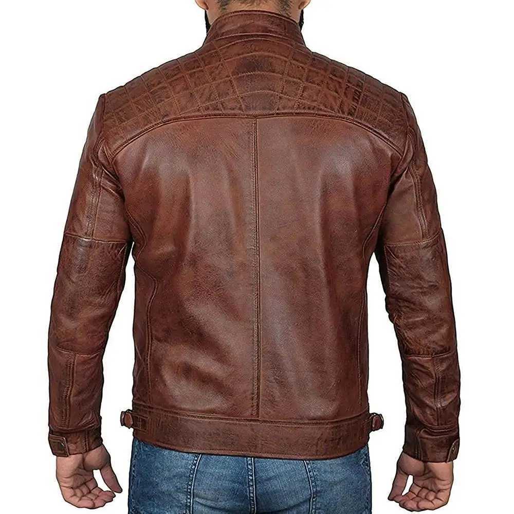 2023 Mens Motorcycle Leather Jacket Autumn/Winter Large Standing Collar Coat JacketX240913