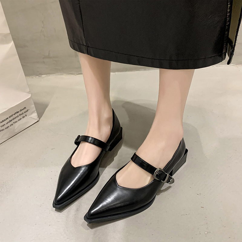 2024 New Retro Fashion Women's High Heels Pointed Toe Mary Jane Pumps Shallow Mouth Simple Thick Heel Women's Shoes