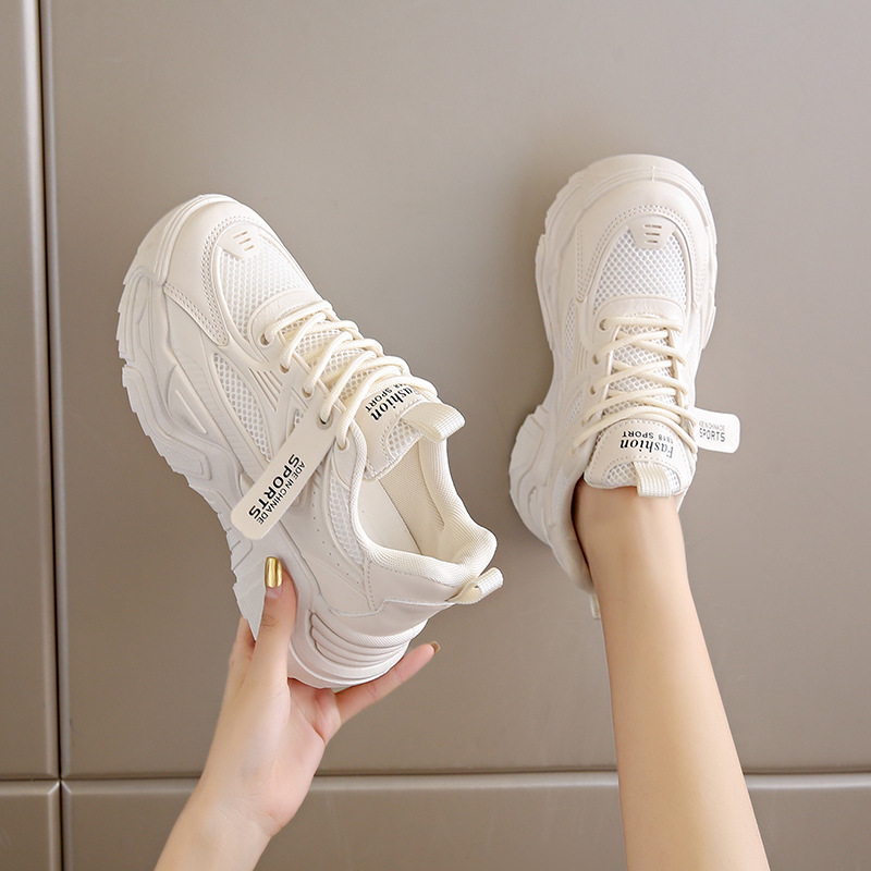 2024 New Casual Round Toe Wedge Mesh Lace Up Women Shoes Summer Fashion Increased Breathable Comfortable Female Sneakers