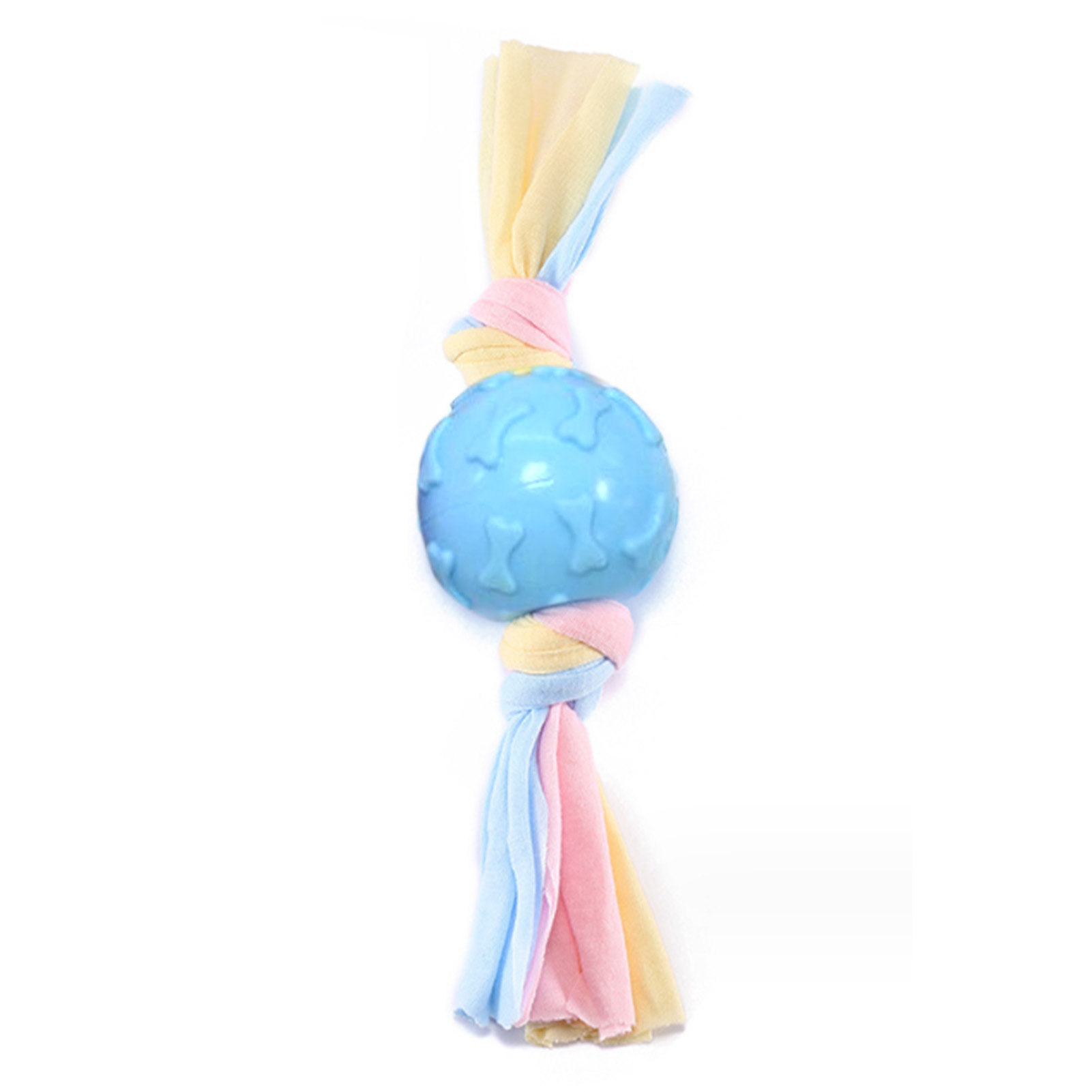 Dog Bone Ball Toy Biting Resistant Interactive Bone Toy With Cloth Stripes Blue Color