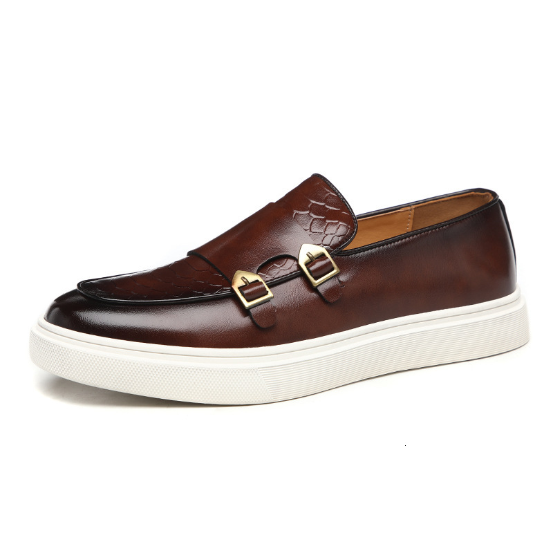 Custom Casual Boards Shoe Men's Pu Leather Loafers Men Flat Belt Buckle Office Dress Business Walking Style Shoes