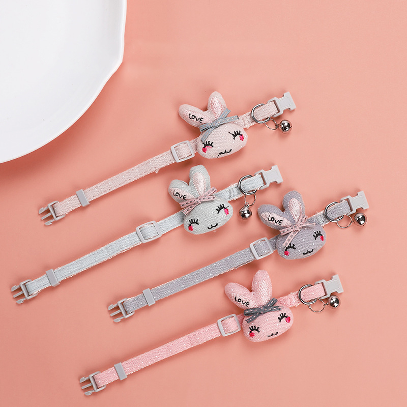 Pet Collar Cartoon Bunny Ornament with Bell Cat Collars Adjustable Small Dog Teddy Cat Collar Cat Supplies for Cats and Puppies