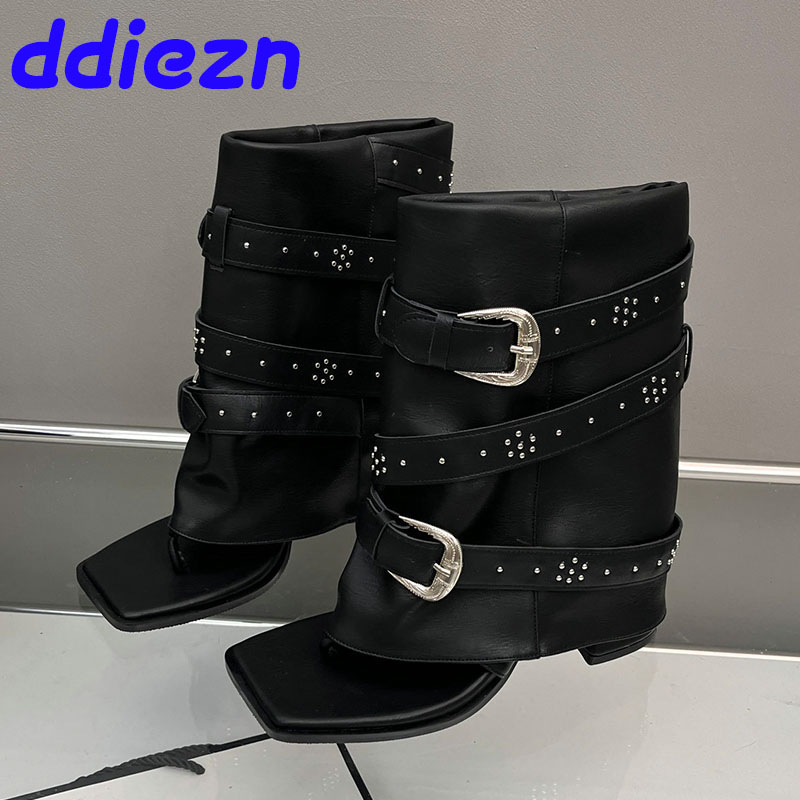New Fashion Rivet Footwear Women Sandals Female Flip ps 2024 Ladies Modern Ankle Boots With Chunky Heel Shoes