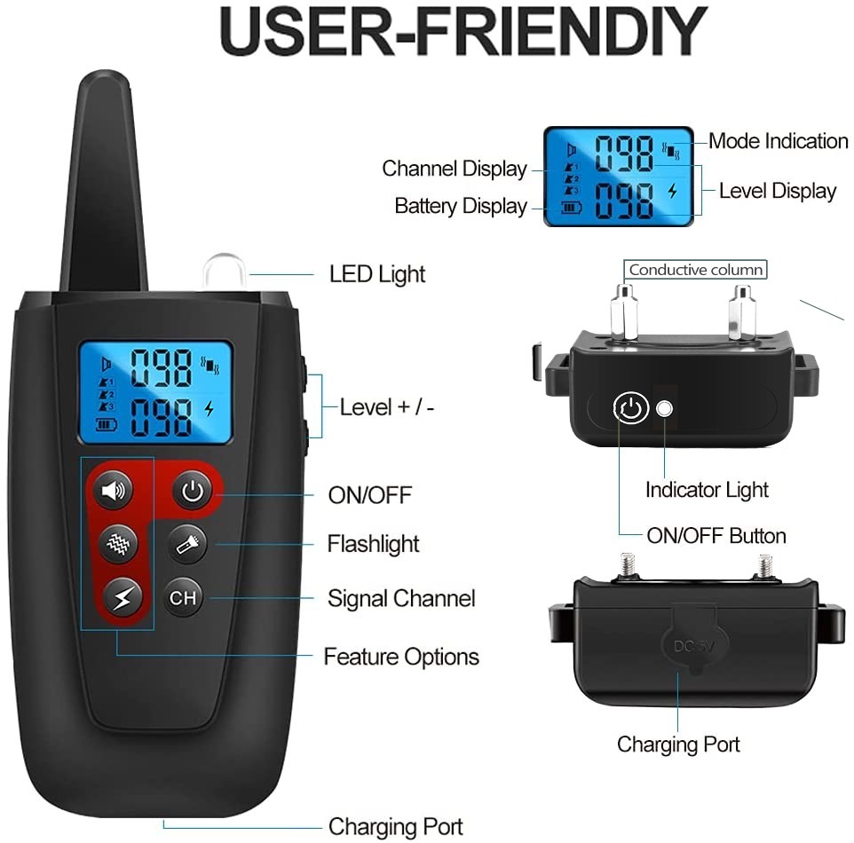 3300ft Pet Dog Training Collar IP67 Waterproof Rechargeable Long Standby Pet Training Collar Beep Vibration Shock Trainer PD526