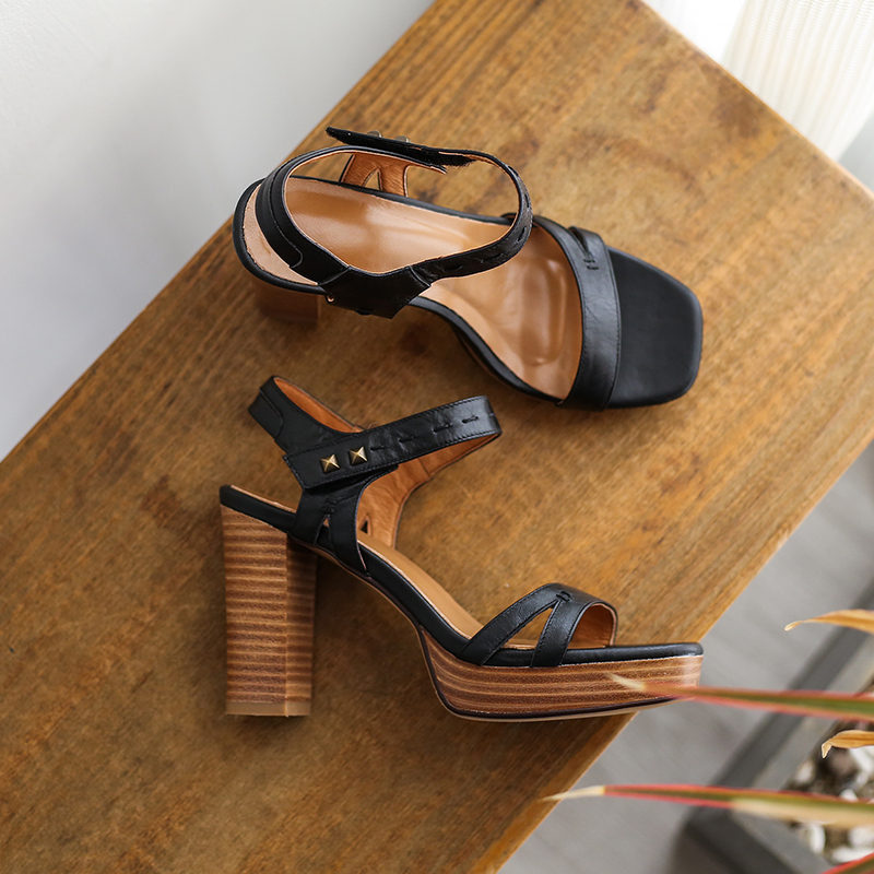 2025 new cow Women's leather thick heel platform sandals narrow band rovet decoration sexy ladies ultra high heeled evening pumps 003c ed