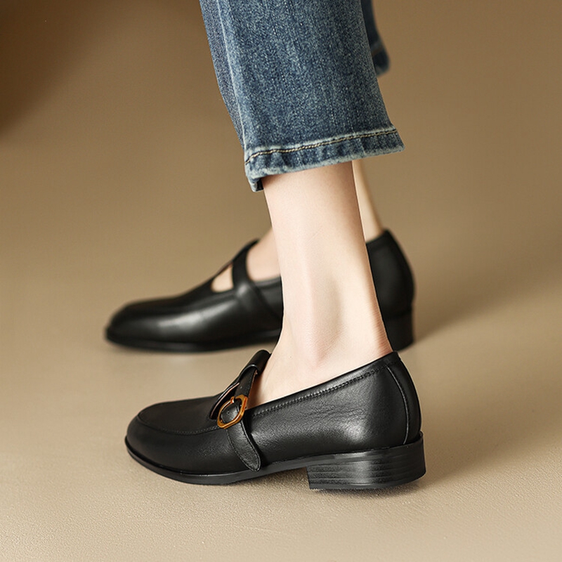 NEW Spring Women Pumps Genuine Leather Shoes for Women Round Toe Chunky Heel Shoes Retro Low Heel Mary Janes Retro Brown Shoes