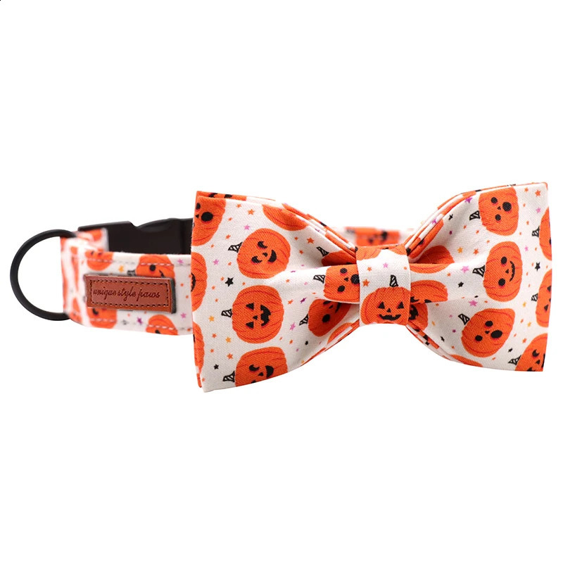 Halloween Pumpkin Cotton Dog Collar and Belt Set with Bow Suitable for Small and Medium Dogs Metal Buckle Pet Accessories 240914