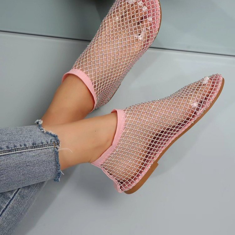 Summer Fashion Mesh Sandals Women's 2024 Thin Mesh Cotton and Linen Sandals Literary and Artistic Lace Hollow Mesh Boots 35-44