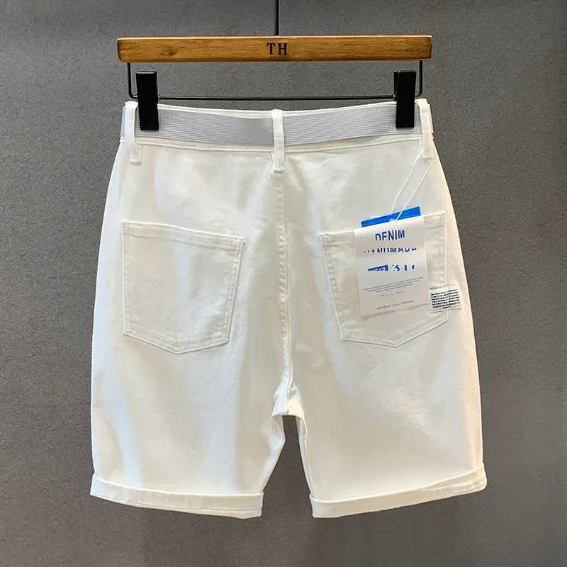 Summer New Mens White Denim Shorts Loose-fit Casual Style Versatile Straight-leg Mid-length Pants Trendy FashionX240914