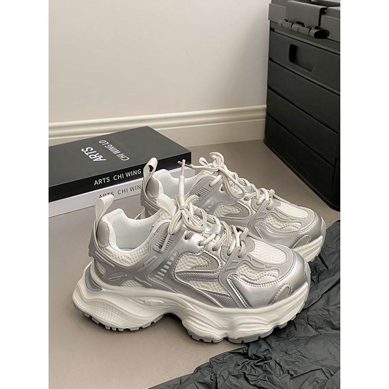 Super Hot Thick Sole Dad Women's 2024 Spring New Matcake Shoes Elevated Casual Mesh Breathable