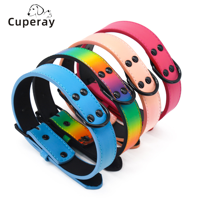 PU Dog Collar Night Reflective Colorful Pet Collars Double Layer Streak-proof Adjustable Dog Collar for Small Medium Large Dogs