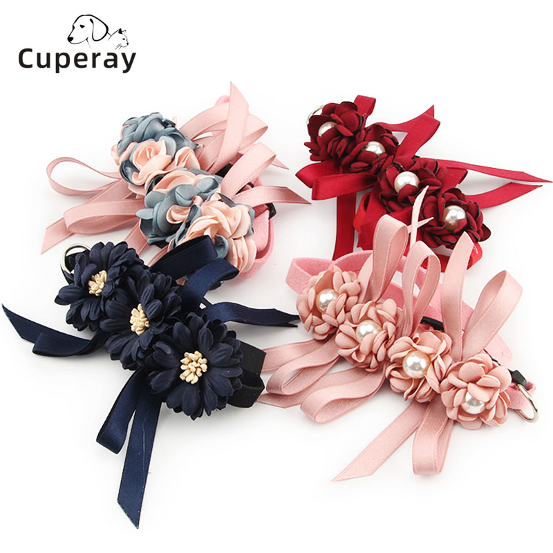 Pet Collar with Pearl Flower Decoration Adjustable Cat Collar for Wedding Party Pet Accessories Product for Kitten and Puppies