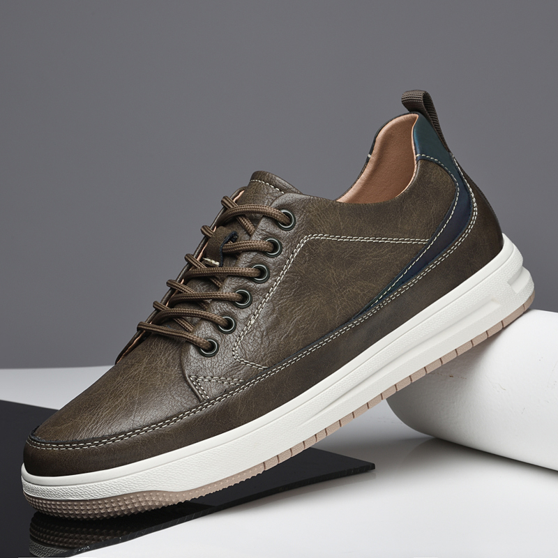 Italian 2024 New Men Antiskid Outdoor Sneakers Fashion Vulcanized Shoes Comfortable Genuine Leather Heightening Casual Shoes