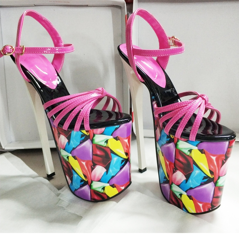 22cm Metal Super High Heels Sandals Women Platform Strap Summer wer High-Heeled Unisex Party Dance Shoes New Large Size 50 ba03 -Heeled