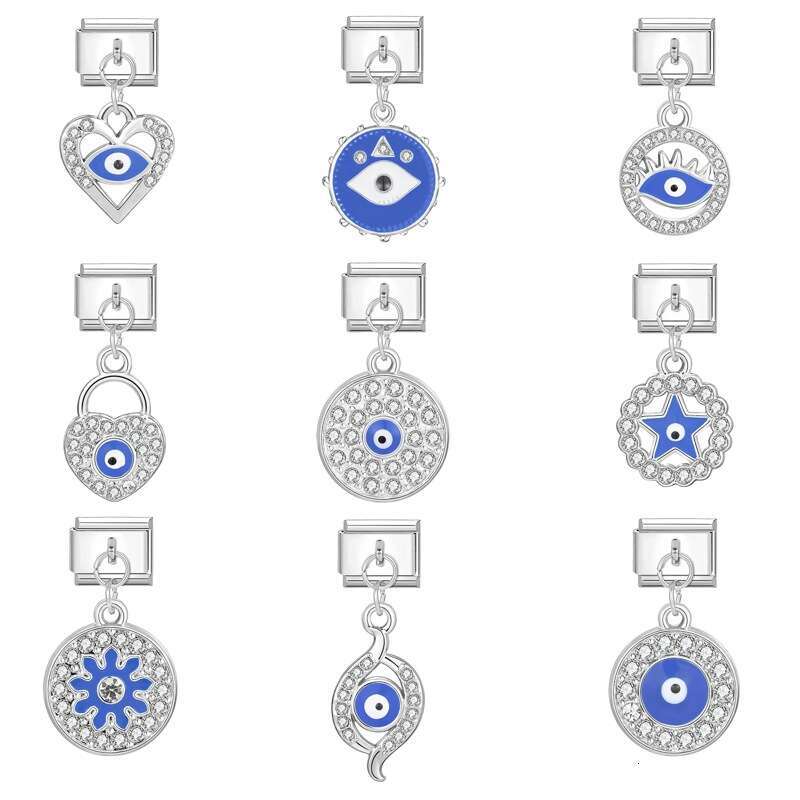 New Women's Gift Blue eyes Pendant Italian Charms Links Bangle Beads Fit 9mm Stainless Steel Bracelet Making DIY For Women Fashion Jewelry