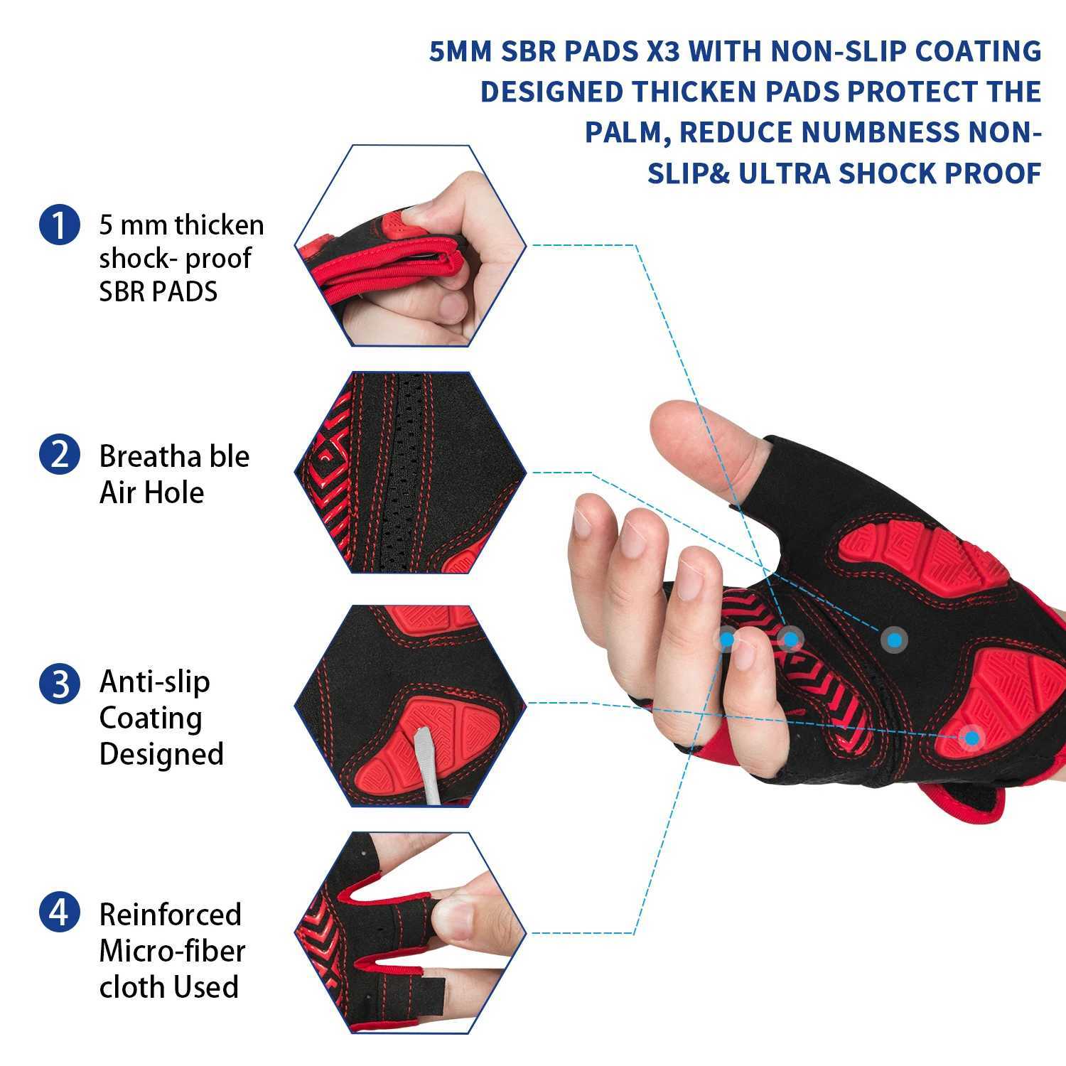 MOREOK Bicycle Gloves Half Finger Sports 5MM Gel Bike Gloves Shock-absorbing Mountain Road Biking Cycling Gloves for Men Women Y240914