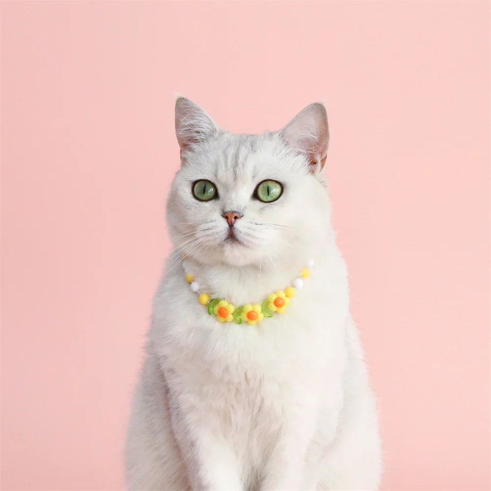 Colorful Pearl Pet Collar Necklace Flower Rainbow Peach Heart Adjustable Cat Dog Birthday Collar Pet Accessories Fit Cat Puppies