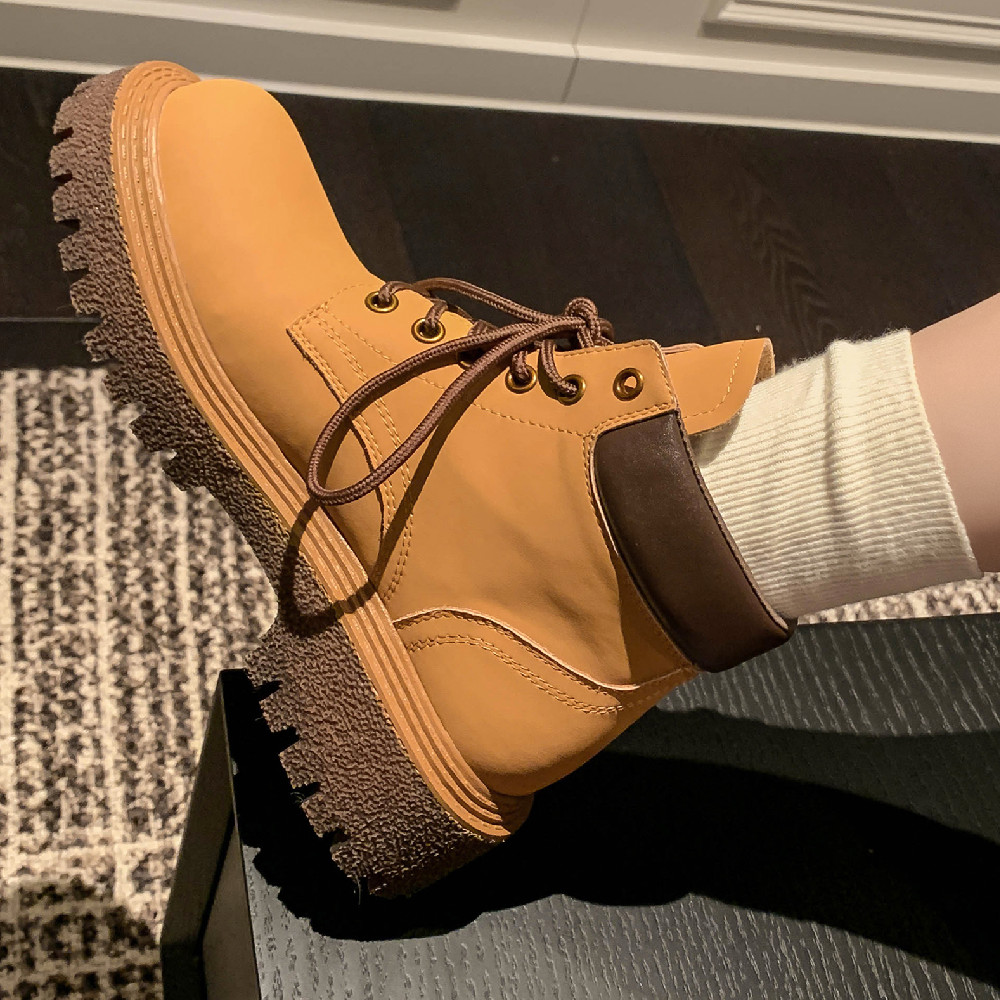 genuine Women's leather lace-up flats autumn ankle round toe casual punk short motorcycle boots high quality shoes women 4bb7