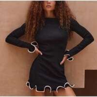 Women Fashion Boat Neck Knitted Dress Elegant Long Sleeves Backless Lace Up Slim Dresses 2024 New Autumn Female High Streetwear