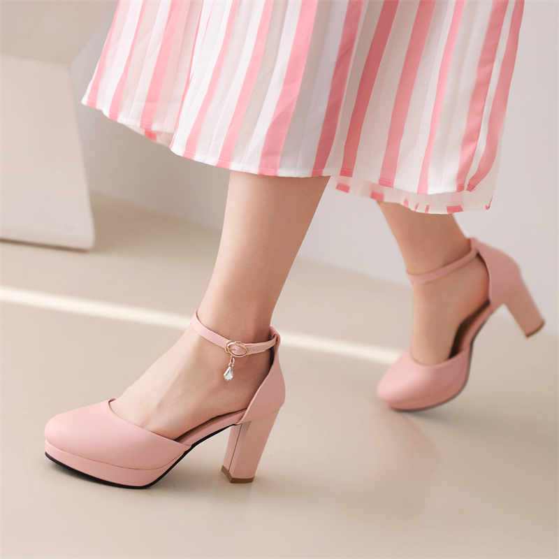 Fashion Women's High Heels Shoes Elegant D'Orsay Pumps Ankle Straps Sandals Black Pink White Office Wedding Shoes Girls Big Size