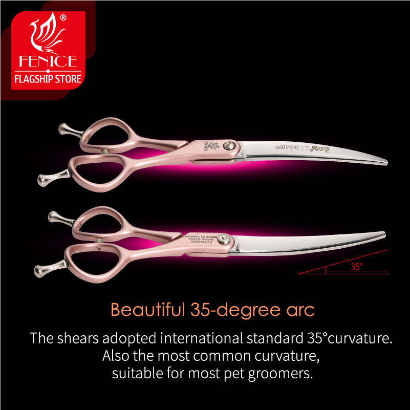 Fenice Dog Scissors JP VG10 Steel 35°Curved 6.25 Inch Curved&Straight Dog Grooming Scissors Pet Trimming Scissors