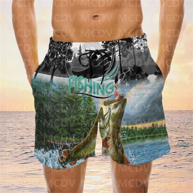 Funny Men Fishing Beach Shorts Bass Fishing Shorts Swim Shorts Y240914
