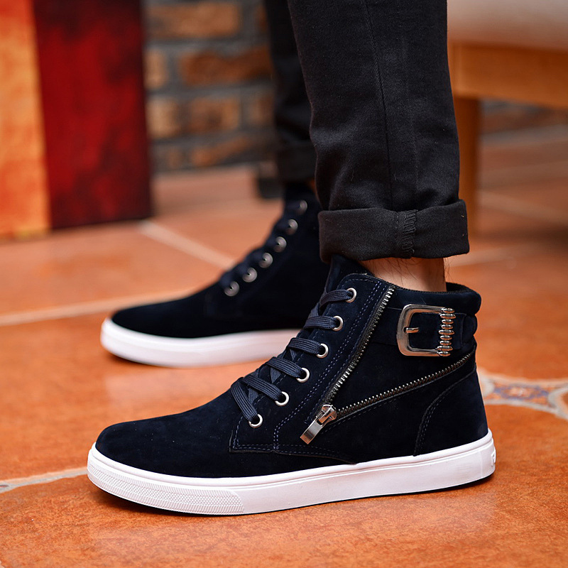 Spring New Martin Boots Belt Buckle Trendy Board Korean High Top Casual Men's Shoes
