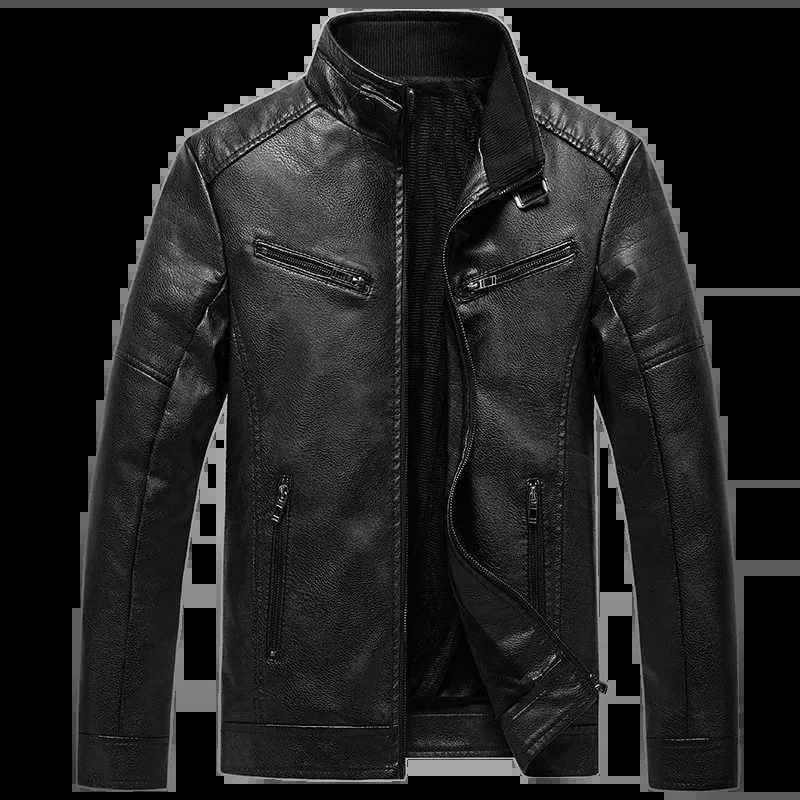 New leather jacket mens plush jacket casual Korean version personalized PU leather jacket youth standing collar leather jacketX240913
