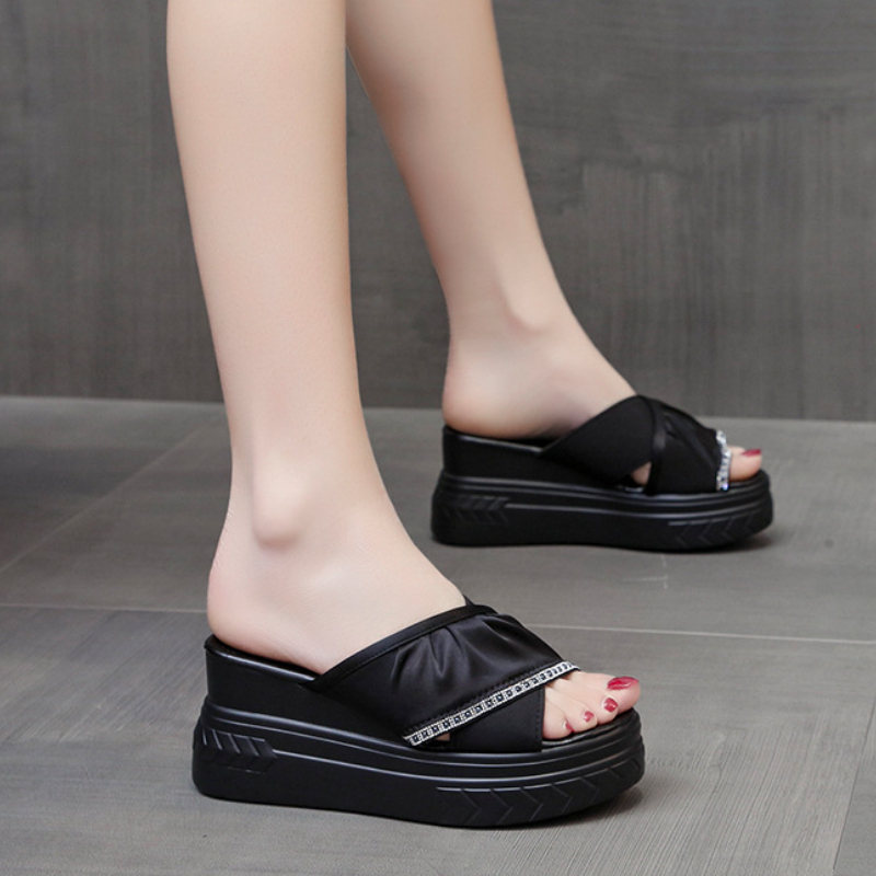 New Summer Women Platform Slippers Korean Wedge Thick Casual Sandals Outdoor Beach Slippers High Heel Solid Color Women Slides