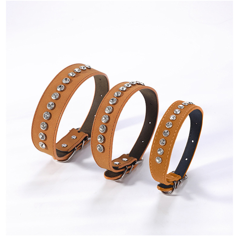 Leather Dog Collars Adjustable Multicolor Pet Collars with Shiny Rhinestones & Metal Fasteners Durable Pet Collar for Cats & Dog
