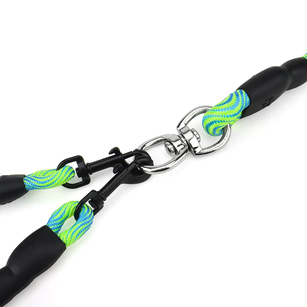 Pet Double-headed Dog Walking Rope Wave Pattern One Drag Two Traction Rope Anti-winding Detachable with Comfortable Foam Handle