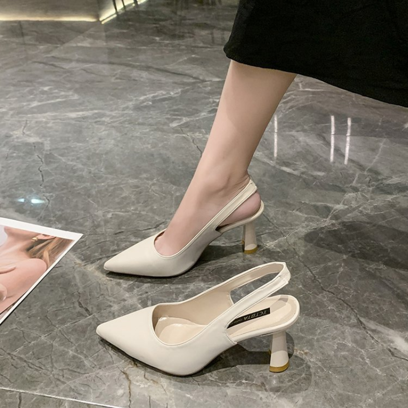 Women's Pumps Flock Slingbacks Nude Black Color Matching Pointed Toe High Heels Party Fashion Office Lady Shoes 2024 New