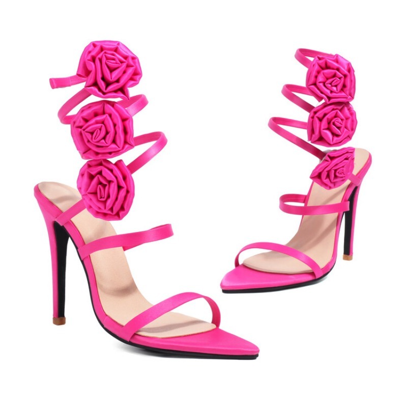 New Red Rose Satin 3D wer Snake Wrapped Silk 12cm Slim Fit High Heel Sandals 35-47 Birthday Party Wedding Women Shoes 5ebe