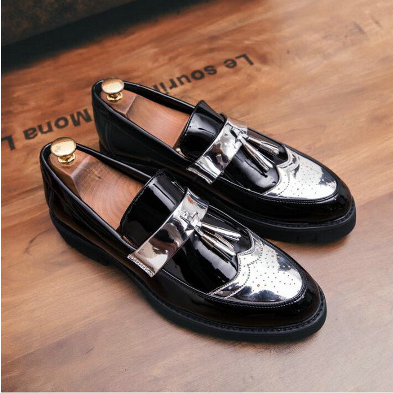 New Male Brogue italian tassel business Wedding shoes Men Black leather formal dress flats designer Moccasins shoes 56t