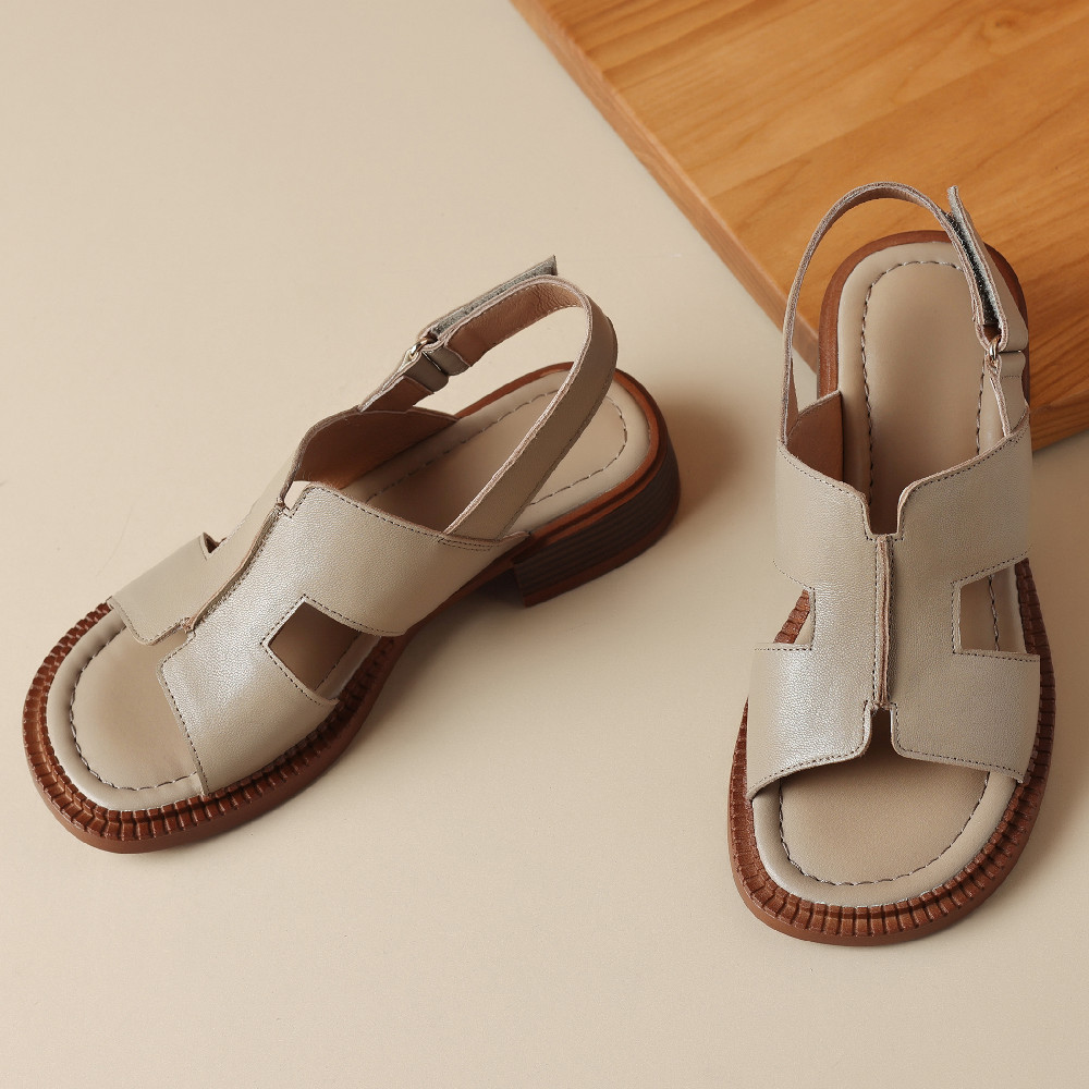 size Plus 35-41 women's sandals genuine leather hollow-out summer open toe casual female flats footwear soft comfortable shoes ecba