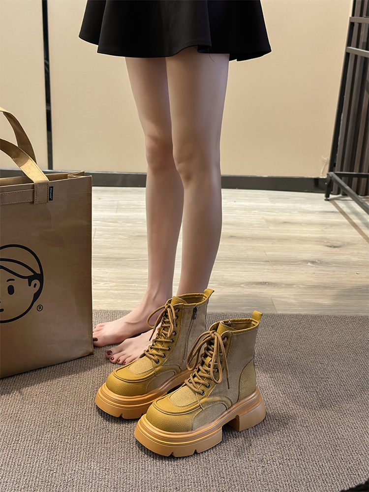 Heel Med Boots Shoes Round Toe Up Boots-Women Lolita Rubber Ankle 2024 Rock Ladies Leather Basic PU Fabric ck Retro Lace 6e00 -Women