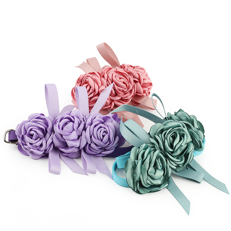 PET Dog Collar Pet Necklace Roses Flower Design for Small Dogs Kitten Adjustable Handmade Girl Clothes Costume Outfits Accessory