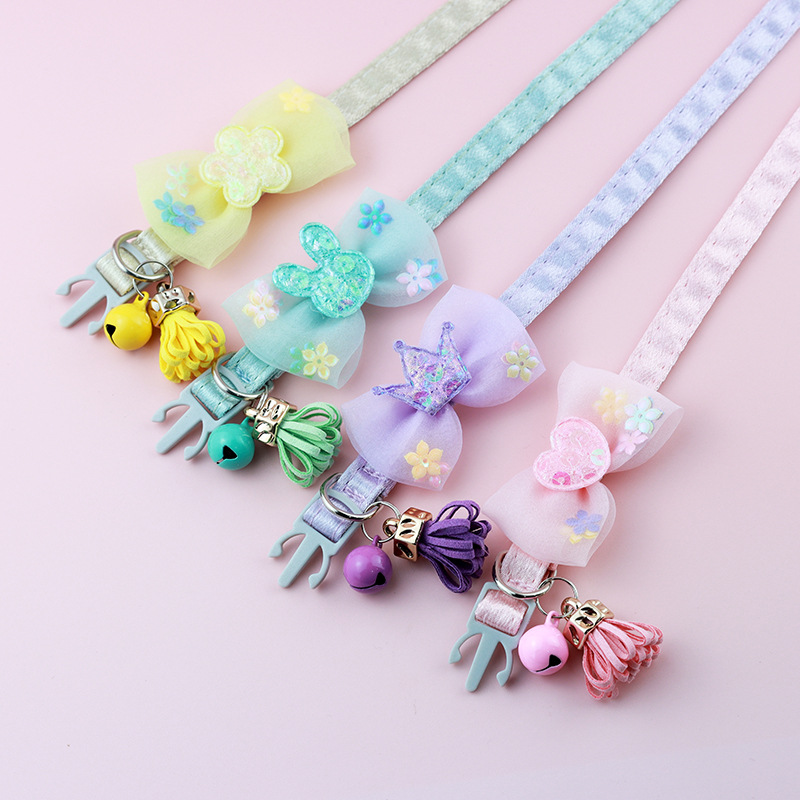 Breakaway Cat Collar with Bow Tie and Bells, Adjustbale Kitten Collar, Safety Basic Collar with Cute Patterns for Girl Boy Kitty