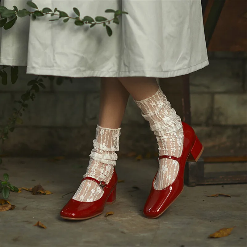 2025 new Spring/summer Mary Jane Patent Leather Woman French Square Toe Thick Heel Shoes Buckle Strap Women Pumps 466d