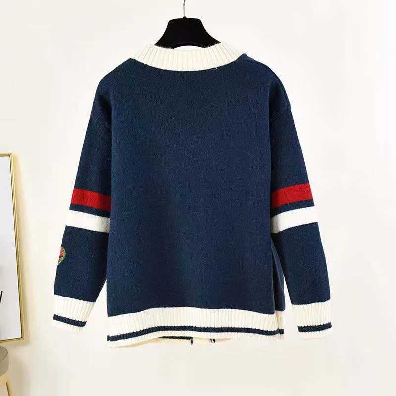 V-neck Love Patch Color-block Knit Cardigan For Men And Women Spring And Autumn Loose Slim Versatile Casual Sweater Jacket M240914