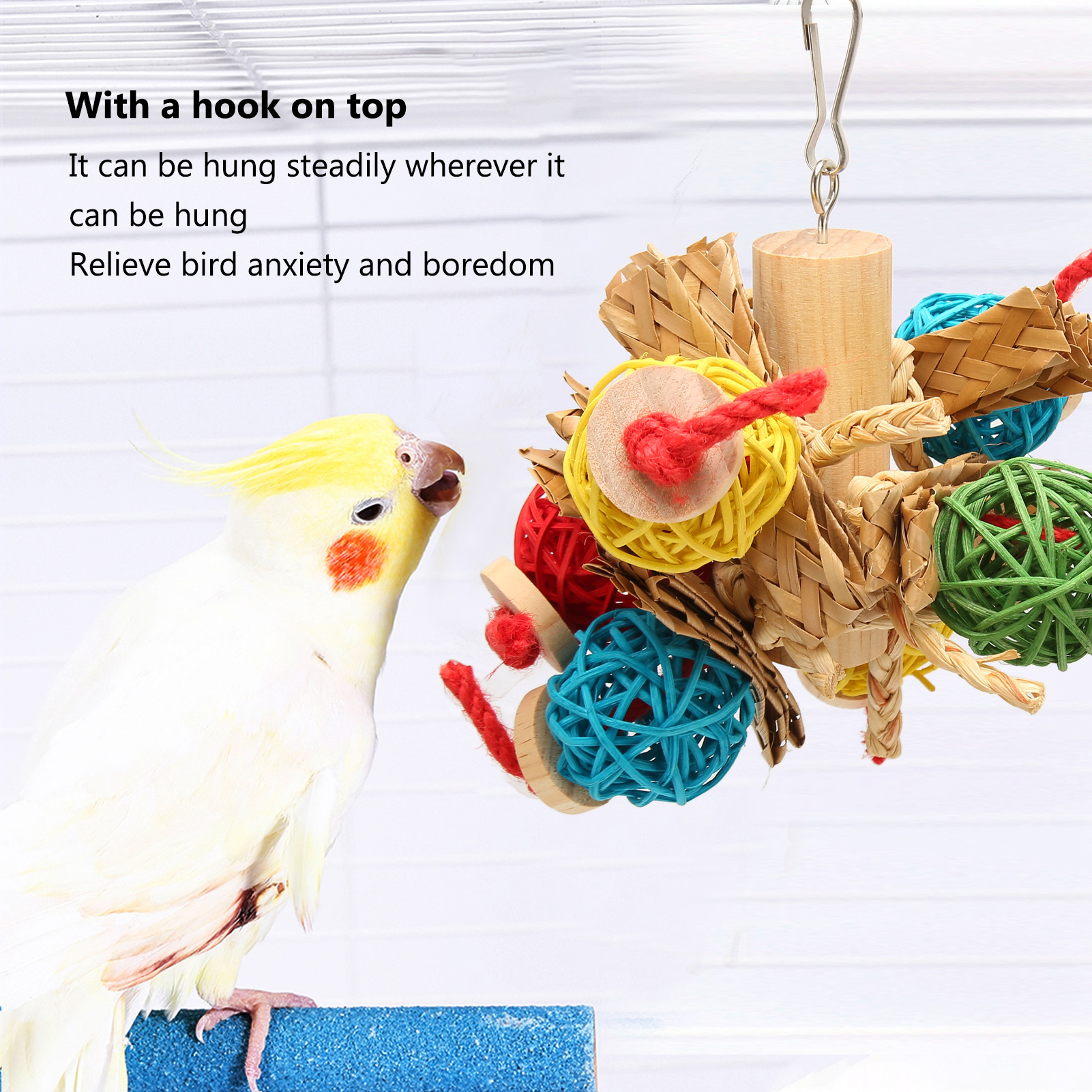 Parrot Chewing Swing Toy Colorful Anxiety Relief Interactive Safe Parrots Chew Toys With Rattan Ball For Birds