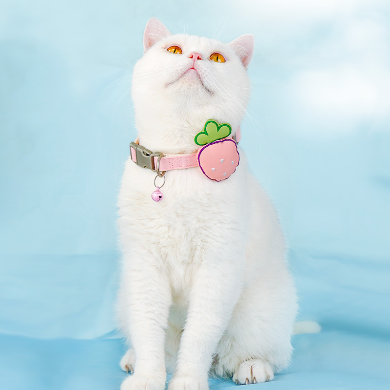 Cat Collar Adjustable Pet Collars with Bell and Cotton Filled Strawberry Decor Pet Ornament Collar Accessories for Puppy & Cats