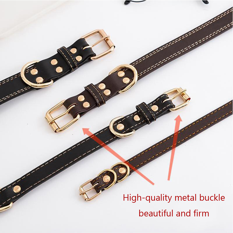 Rolled Waterproof Leather Dog Collar Durable Adjustable Metal Buckle Round Pet Collars for Small Medium Large Dogs Black Brown