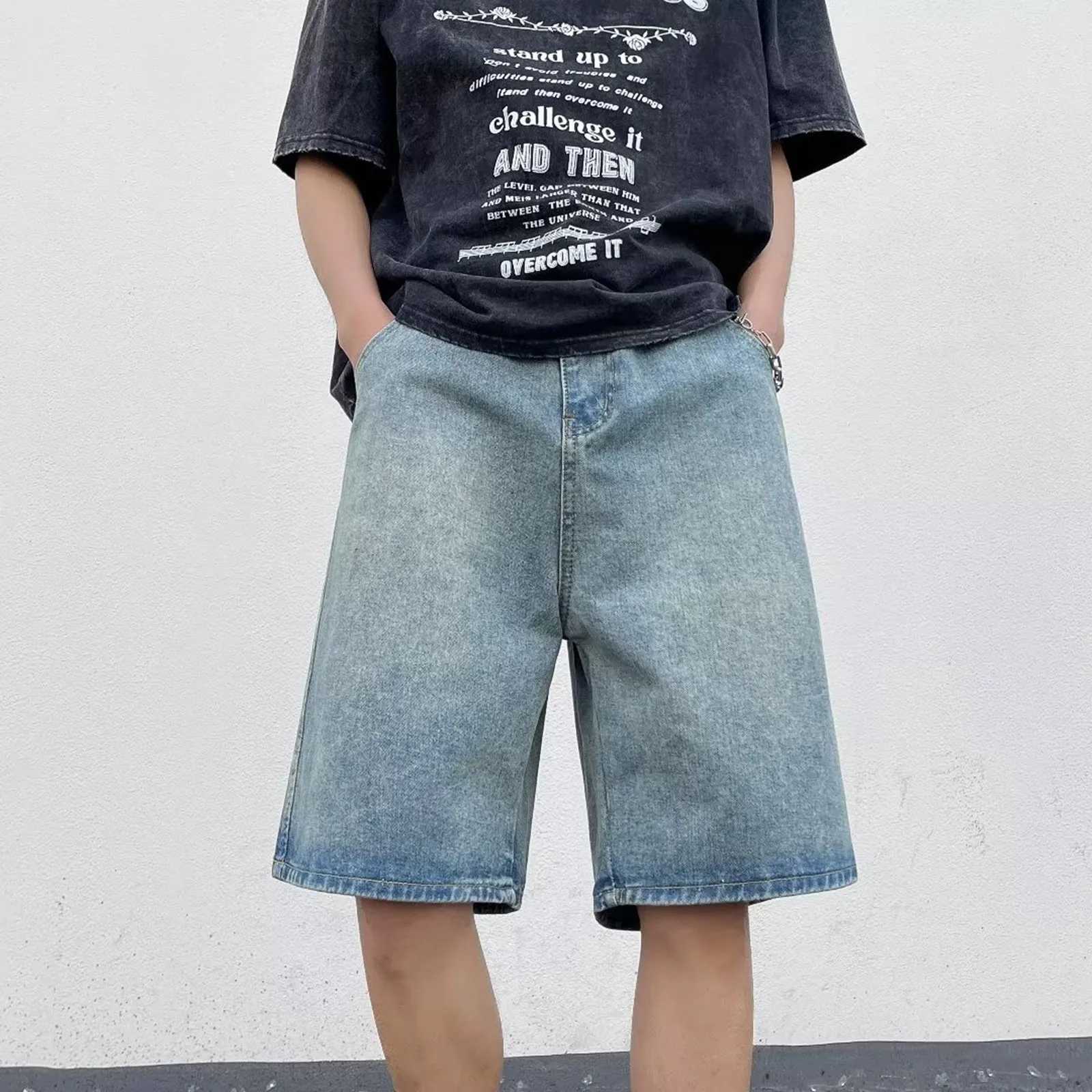 New Mens Summer Fashion Y2k Denim Shorts Teenager Boys Hip Hop Vintage Streetwear Baggy High Waist Jeans Shorts X240914