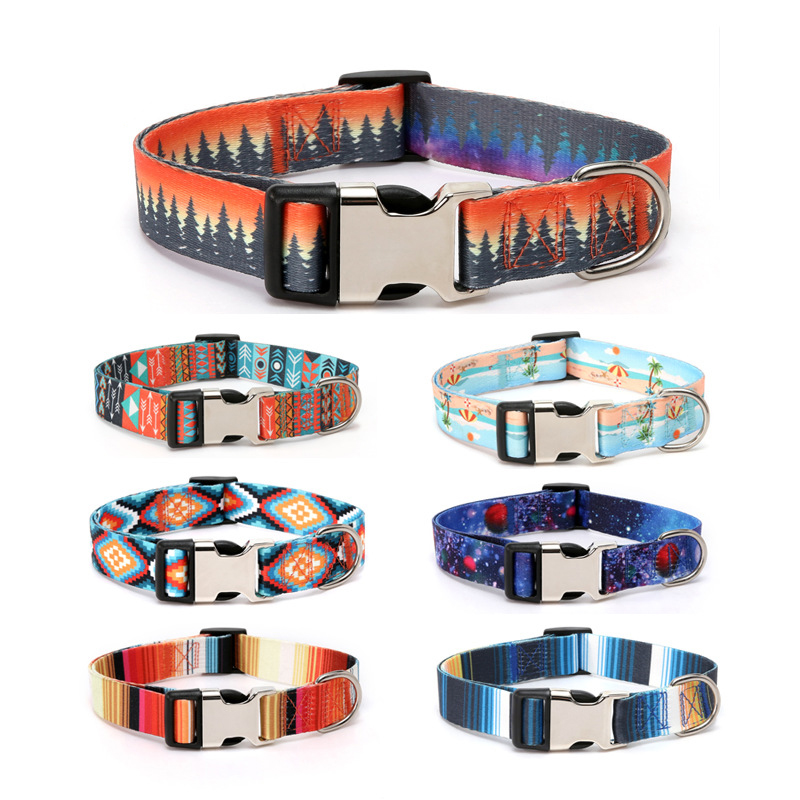 Forest Pattern Collar Pet Accessories Pet Stripes Polyester National Wind Dog Rope Adjustable Nylon Personalized Pet Collar