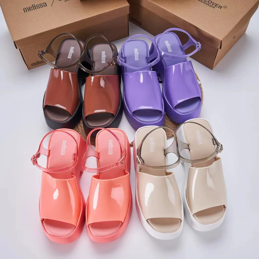 2023 Melissa High Heel Thick Bottom Women's Beach Shoes Eva Outsole Wear-resistant Wedge Platform Sandals Strap