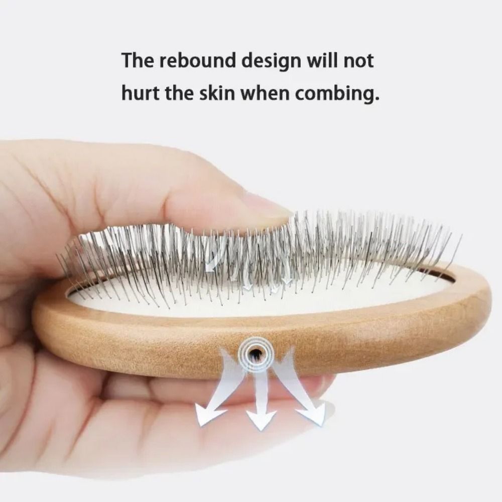 Wooden Handle Dogs Hair Combs Comfortable Grip Removing Shedding Pet Dematting Tool Long Handled Cushioned Pad Fur Remover Combs